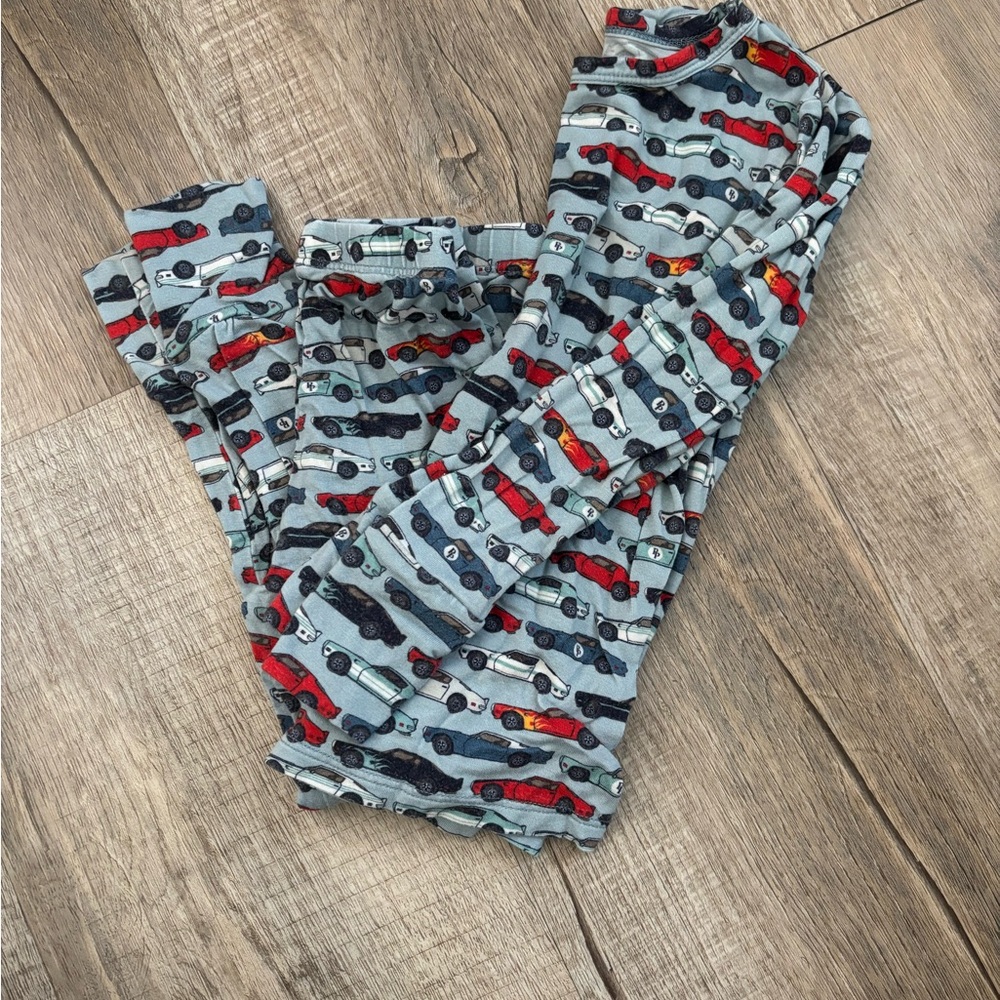 Posh Peanut Light Blue Pajama Pants with Red, Black and White Car Print